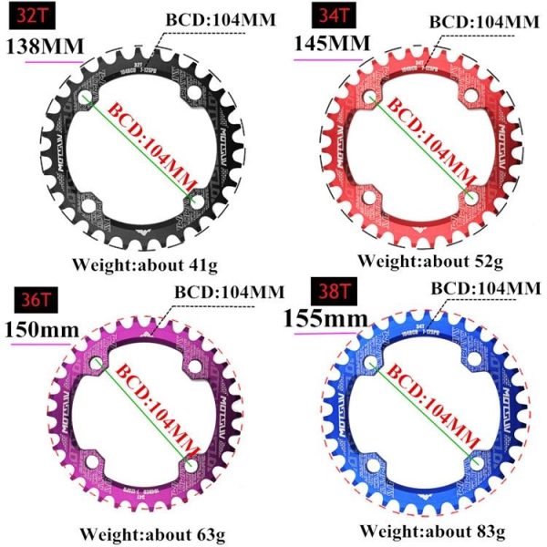 MOTSUV Narrow Wide Chainring MTB Bicycle 104BCD Tooth Plate Parts (Purple) - Image 7