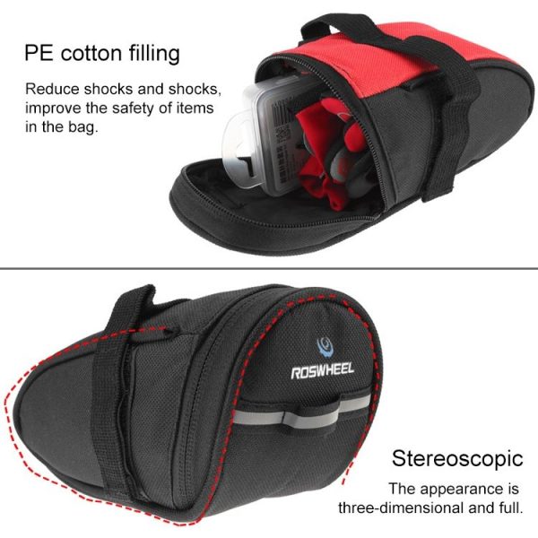 ROSWHEEL Le Hyun Bicycle Bag Waterproof Mountain Bike Tool Tail Bag Saddle Bag (Red) - Image 4
