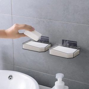 2521 Creative Bathroom Absorbent Sponge Soap Box Free Punching Wall Hanging Drain Soap Rack (Transparent Black)