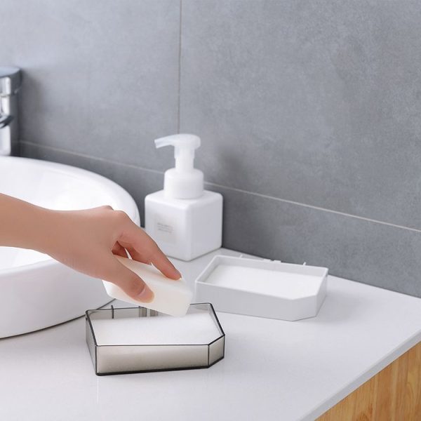 2521 Creative Bathroom Absorbent Sponge Soap Box Free Punching Wall Hanging Drain Soap Rack (Transparent Black) - Image 11