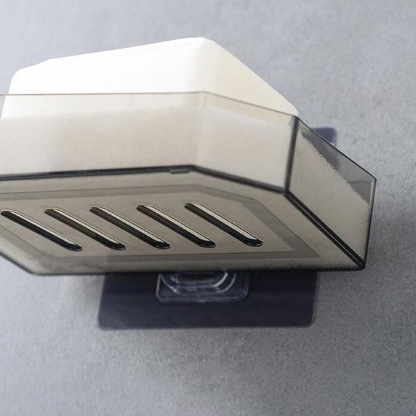 2521 Creative Bathroom Absorbent Sponge Soap Box Free Punching Wall Hanging Drain Soap Rack (Transparent Black) - Image 4