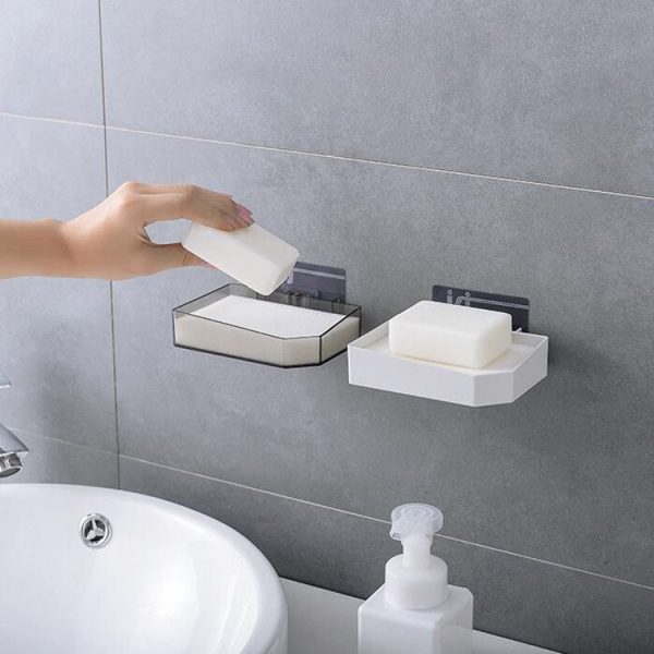 2521 Creative Bathroom Absorbent Sponge Soap Box Free Punching Wall Hanging Drain Soap Rack (Transparent Black) - Image 9