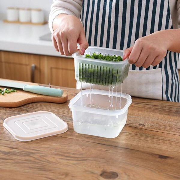 Kitchen Refrigerator Fruit And Vegetable Drain Storage Box with Cap (White) - Image 10