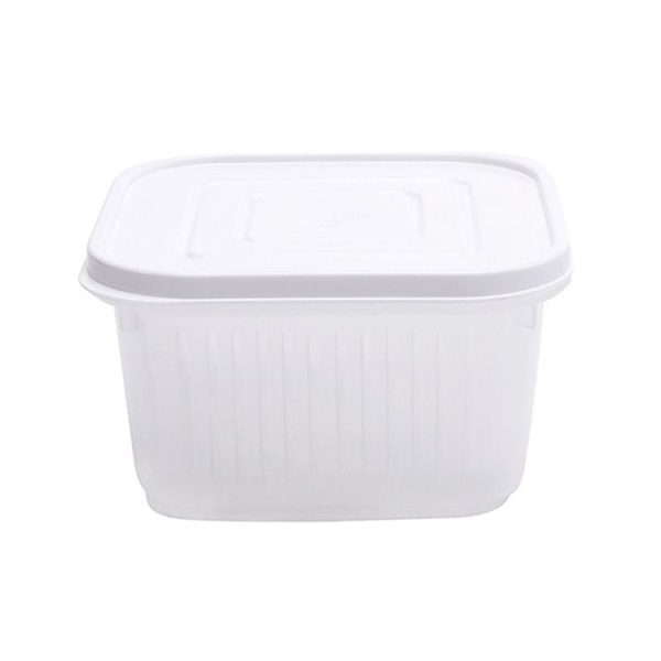 Kitchen Refrigerator Fruit And Vegetable Drain Storage Box with Cap (White) - Image 2