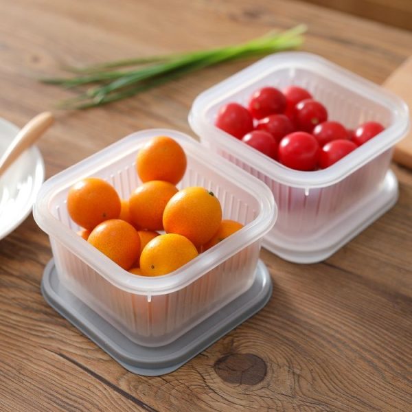 Kitchen Refrigerator Fruit And Vegetable Drain Storage Box with Cap (White) - Image 6