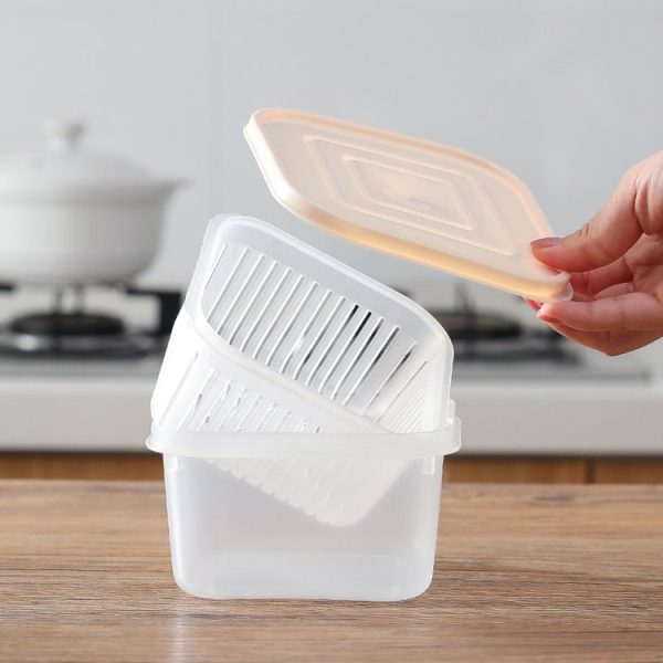 Kitchen Refrigerator Fruit And Vegetable Drain Storage Box with Cap (White) - Image 7