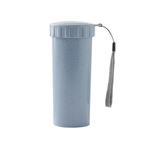 1943 Creative Wheat Straw Hand Cup Student Cute Mini Couple Cup Plastic Portable Water Cup (Blue)