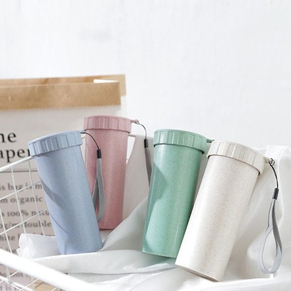 1943 Creative Wheat Straw Hand Cup Student Cute Mini Couple Cup Plastic Portable Water Cup (Blue) - Image 4