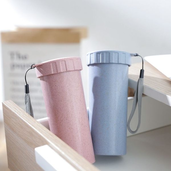 1943 Creative Wheat Straw Hand Cup Student Cute Mini Couple Cup Plastic Portable Water Cup (Blue) - Image 6