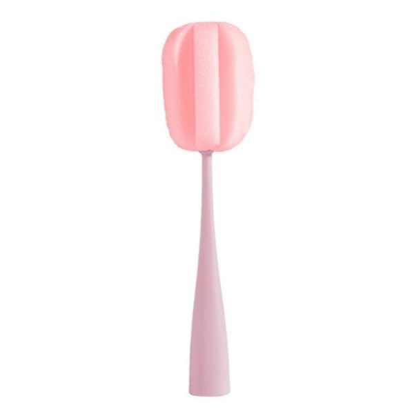Long Handle Sponge Cup Brush Mug Cleaning Brush Bottle Brush Glass Cup Brush (Pink)