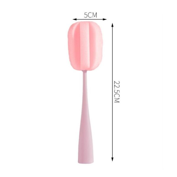 Long Handle Sponge Cup Brush Mug Cleaning Brush Bottle Brush Glass Cup Brush (Pink) - Image 2