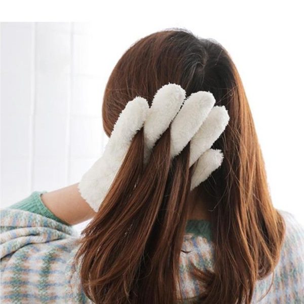 Singe Fast Dry Hair Gloves Quick Drying Coral Velvet Absorbent Gloves (White) - Image 2