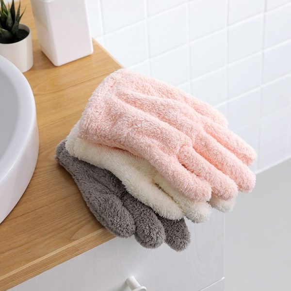 Singe Fast Dry Hair Gloves Quick Drying Coral Velvet Absorbent Gloves (White) - Image 4