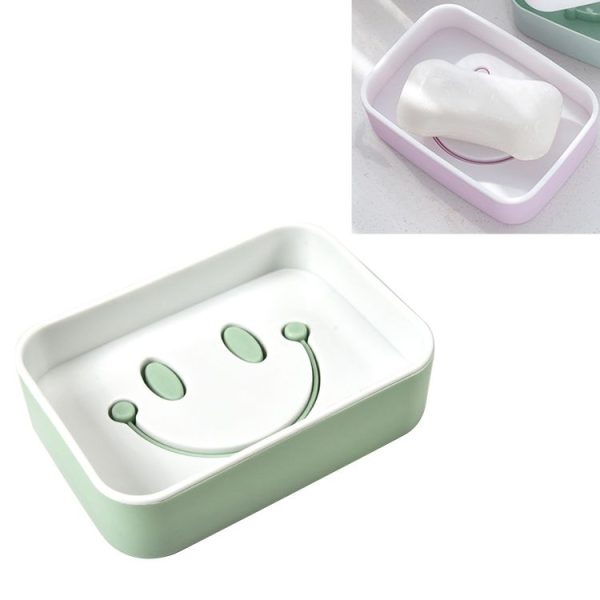 Creative Smiley Soap Box Bathroom Wash Drain Tray Rack, Size: 12.5 x9 x3.5cm (Green)