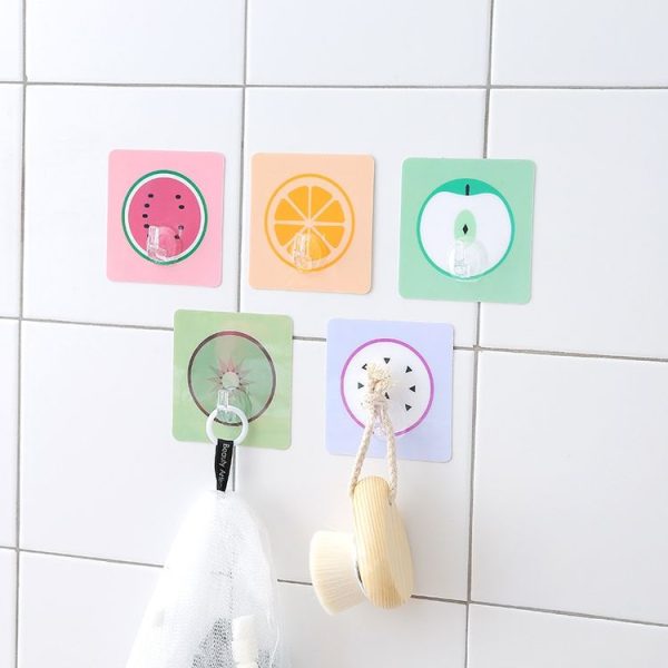 5 PCS Nail-Free Seamless Strong Adhesive Door Hooks Kitchen Bathroom Wall With Multi-Purpose Hooks (Kiwifruit) - Image 4