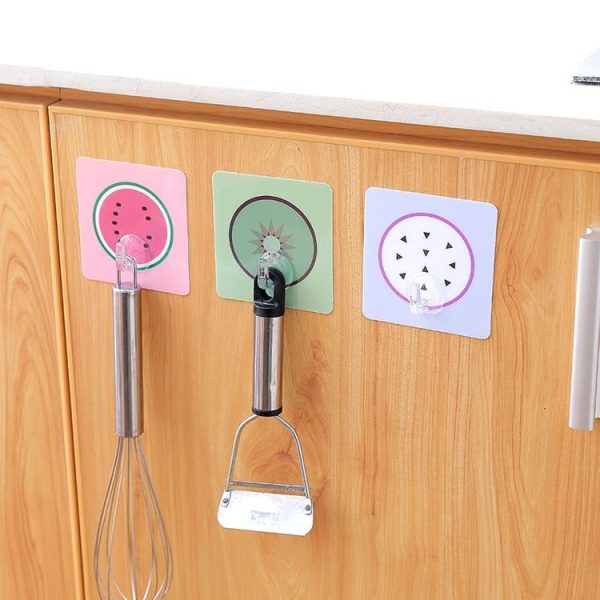 5 PCS Nail-Free Seamless Strong Adhesive Door Hooks Kitchen Bathroom Wall With Multi-Purpose Hooks (Kiwifruit) - Image 5