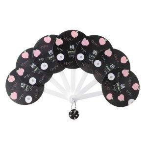 Cartoon Seven-fold Fan Summer Cool Small Fresh Fan Student Portable With Hand Fan (Black Peach)