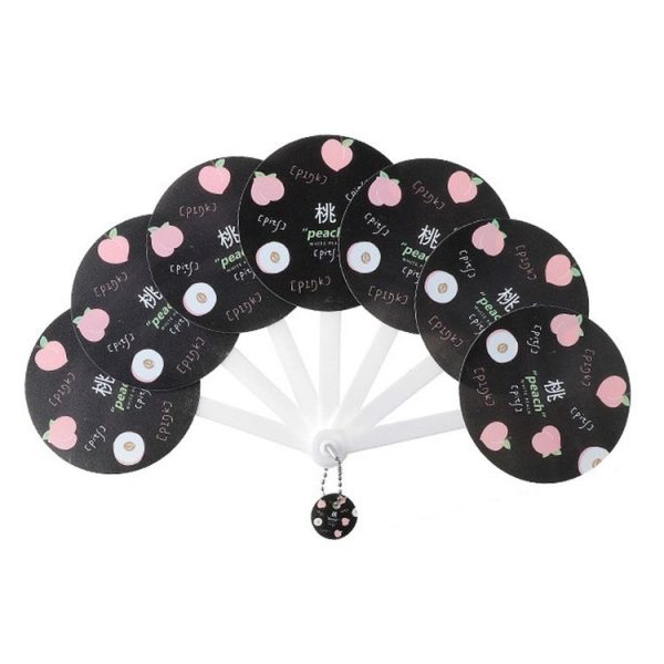 Cartoon Seven-fold Fan Summer Cool Small Fresh Fan Student Portable With Hand Fan (Black Peach)