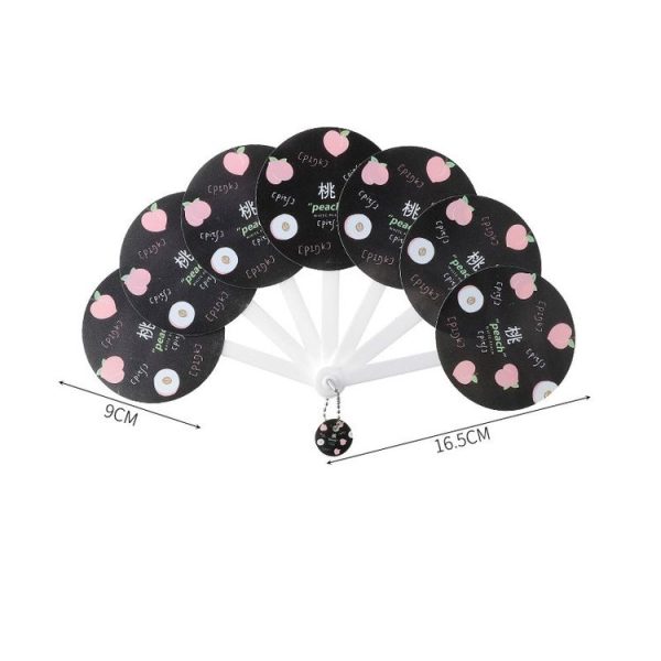 Cartoon Seven-fold Fan Summer Cool Small Fresh Fan Student Portable With Hand Fan (Black Peach) - Image 2