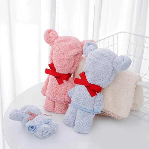 Creative Bear Cute Face Towel Absorbent Lint Soft Wash Coral Fleece Gift Towel, Size: 30x40cm (Blue) - Image 3