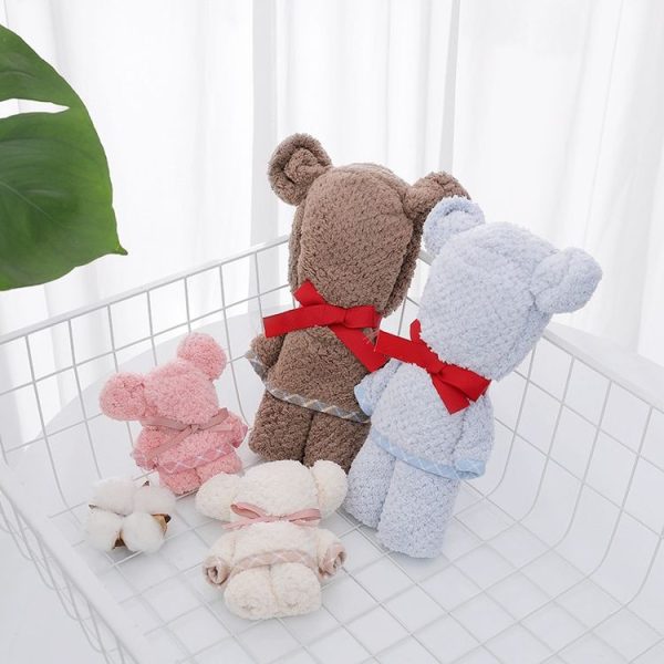 Creative Bear Cute Face Towel Absorbent Lint Soft Wash Coral Fleece Gift Towel, Size: 30x80cm (Pink) - Image 7