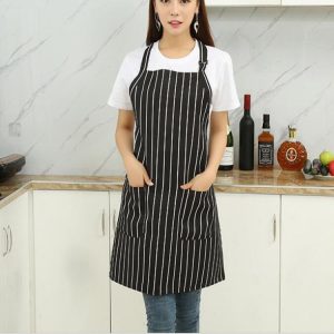 Chef Aprons Unisex Kitchen Hotel Coffee Shop Bakery Waiter Work Wear, Style: White Vertical Bar, Size: 65x73cm