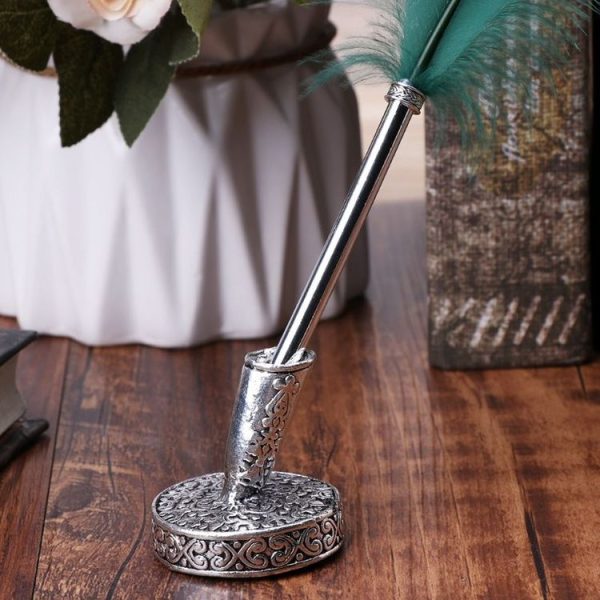Retro Feather Pen Holder Metal Round Pen Holder, Size: 4x4.1cm - Image 5
