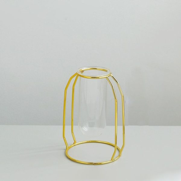 Home Desktop Decoration Gold Wrought Iron Hydroponic Container Glass Bottle, Specification: Short - Image 2