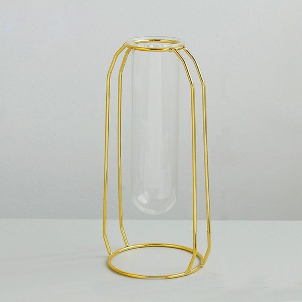 Home Desktop Decoration Gold Wrought Iron Hydroponic Container Glass Bottle, Specification: High