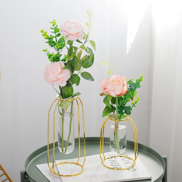 Home Desktop Decoration Gold Wrought Iron Hydroponic Container Glass Bottle, Specification: High - Image 3