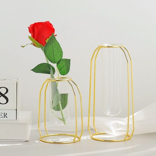 Home Desktop Decoration Gold Wrought Iron Hydroponic Container Glass Bottle, Specification: High - Image 4