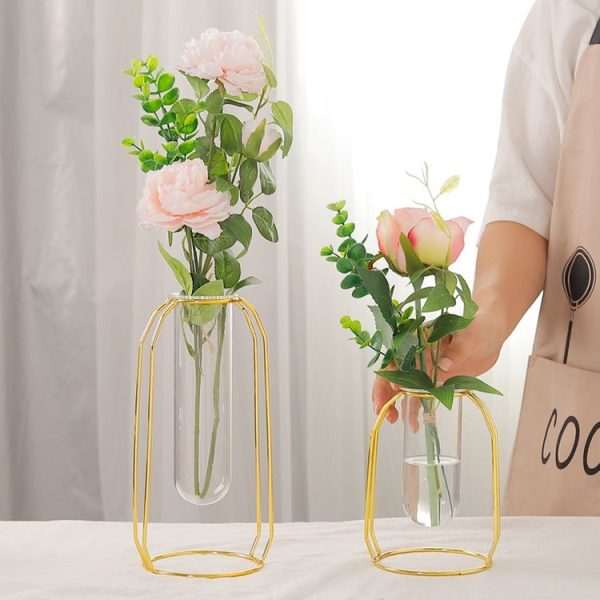 Home Desktop Decoration Gold Wrought Iron Hydroponic Container Glass Bottle, Specification: High - Image 5