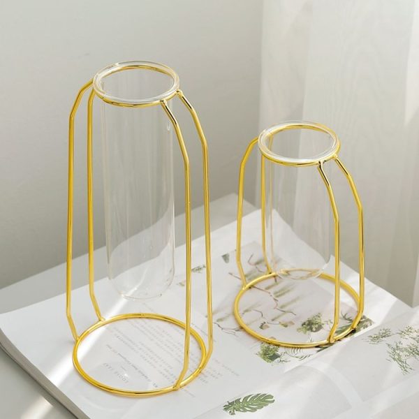 Home Desktop Decoration Gold Wrought Iron Hydroponic Container Glass Bottle, Specification: High - Image 6