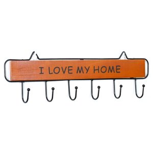 Creative Solid Wood Wrought Iron Hook Pastoral Vintage Door Coat Key Small Hanging Rack, Colour: Six Hooks Retro Color
