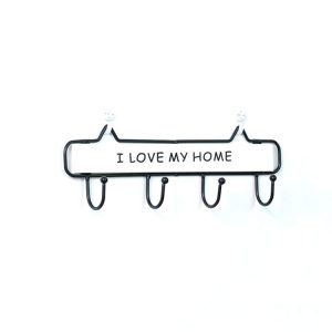Creative Solid Wood Wrought Iron Hook Pastoral Vintage Door Coat Key Small Hanging Rack, Colour: Four Hook White