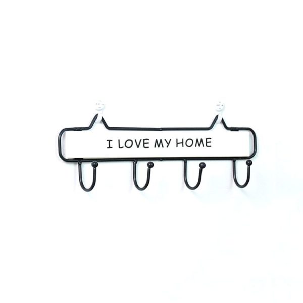 Creative Solid Wood Wrought Iron Hook Pastoral Vintage Door Coat Key Small Hanging Rack, Colour: Four Hook White