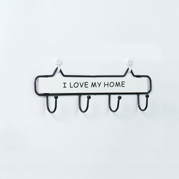 Creative Solid Wood Wrought Iron Hook Pastoral Vintage Door Coat Key Small Hanging Rack, Colour: Four Hook White - Image 2