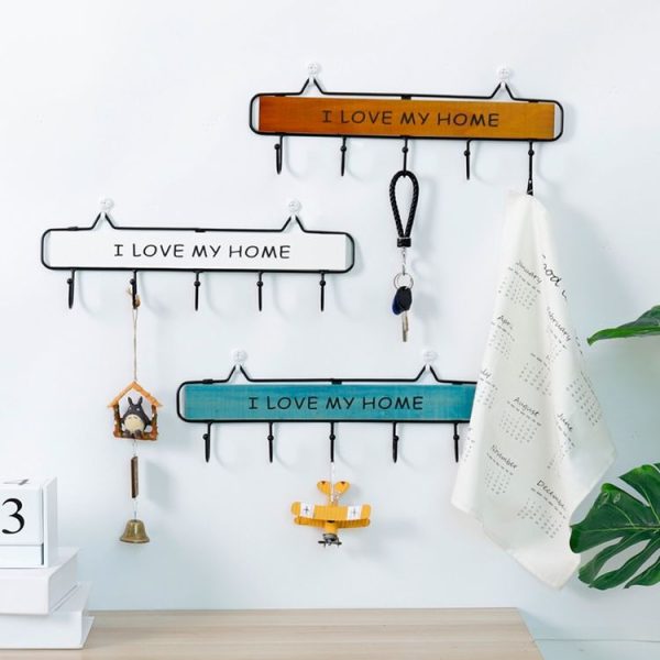 Creative Solid Wood Wrought Iron Hook Pastoral Vintage Door Coat Key Small Hanging Rack, Colour: Small Hook White - Image 4