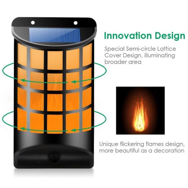 66 LEDs Solar Powered Outdoor Sense Flame IP65 Waterproof Wall Light - Image 4