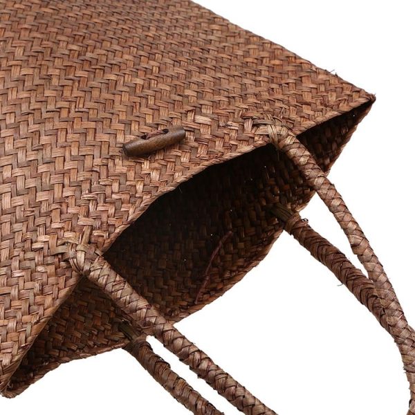 Handmade Rattan Basket Square Straw Weaving Ladies Storage Shoulder Bag, Size: L (Yellow) - Image 5