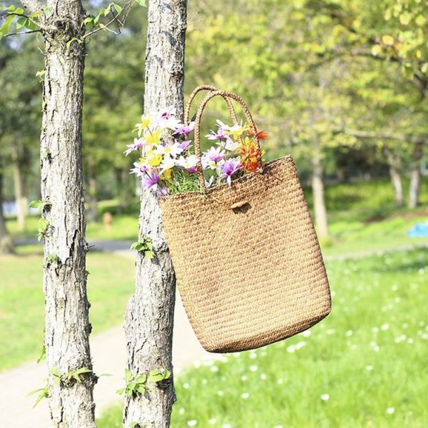 Handmade Rattan Basket Square Straw Weaving Ladies Storage Shoulder Bag, Size: L (Yellow) - Image 9