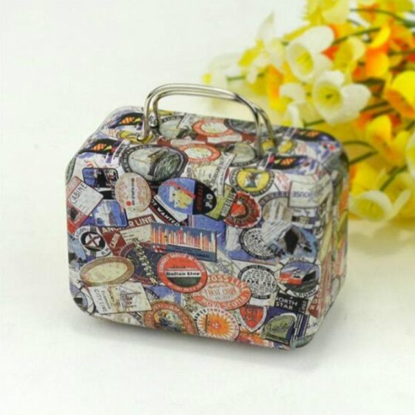 Retro Suitcase Shape Candy Storage Box Wedding Supplies Household Iron Box (Vintage Seal -12) - Image 2