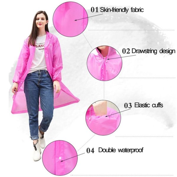 Disposable PEVA Environment Transparent Raincoat Outdoor Hiking Siamese Raincoat (Pink) - Image 3