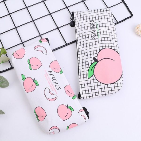 Canvas Fruit Peach Pencil Cases For Girl Stationery School Supplies Students Gifts (Lattice) - Image 5