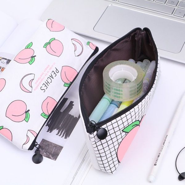 Canvas Fruit Peach Pencil Cases For Girl Stationery School Supplies Students Gifts (Lattice) - Image 6