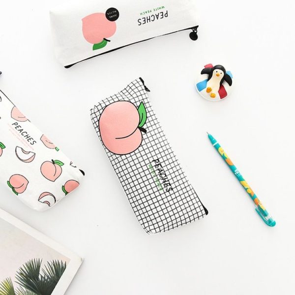 Canvas Fruit Peach Pencil Cases For Girl Stationery School Supplies Students Gifts (Lattice) - Image 8