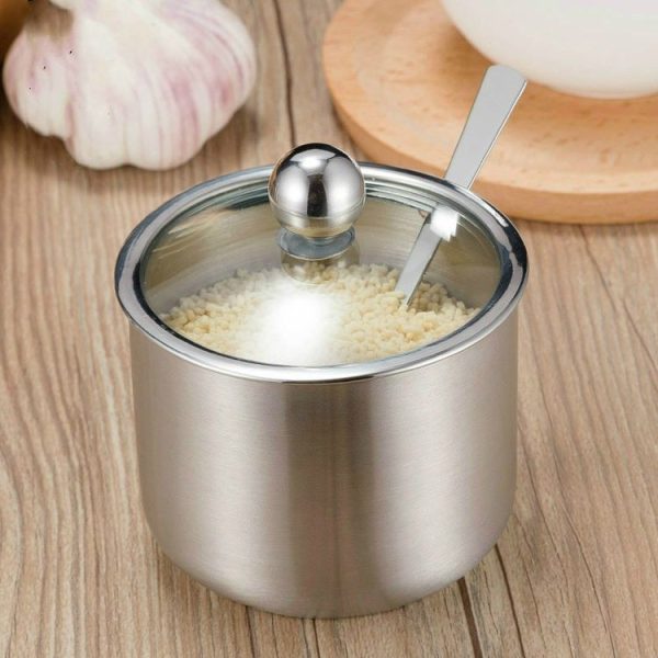 Stainless Steel Seasoning Jar Set Home Kitchen Seasoning Box Combination, Specification: Straight Spice Jar Small - Image 2