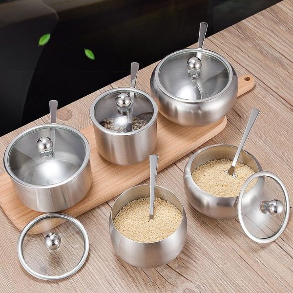 Stainless Steel Seasoning Jar Set Home Kitchen Seasoning Box Combination, Specification: Straight Spice Jar Small - Image 3