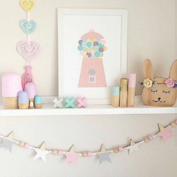 Wooden Stars Banner Curtains Children Room Children Clothing Store Wall Decoration (Purple Green Powder) - Image 5