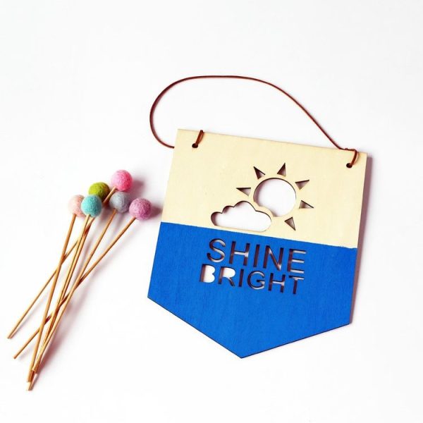Home Inspirational Indications Wood Chips Listing Wall Decoration Children Room Photography Props (Cloud Sun) - Image 2
